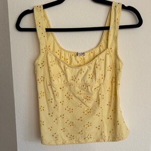 Free People Light Yellow Eyelet Camisole